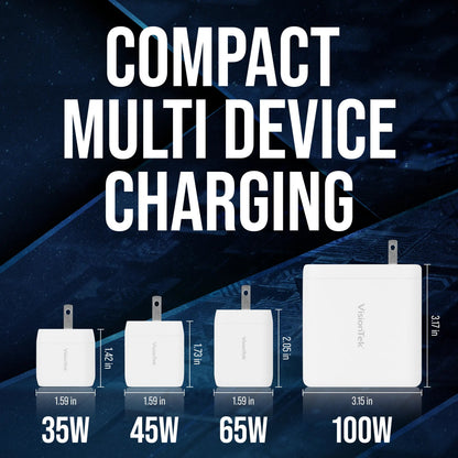 VisionTek.com - VisionTek 35W GaN USB - C Wall Charger | 2 - Port | Fast Charge PD 3.0 | Dual USB - C | 35W Power Delivery | Compatible with iPhone, iPad, MacBook, Galaxy, Pixel, and USB - C Devices