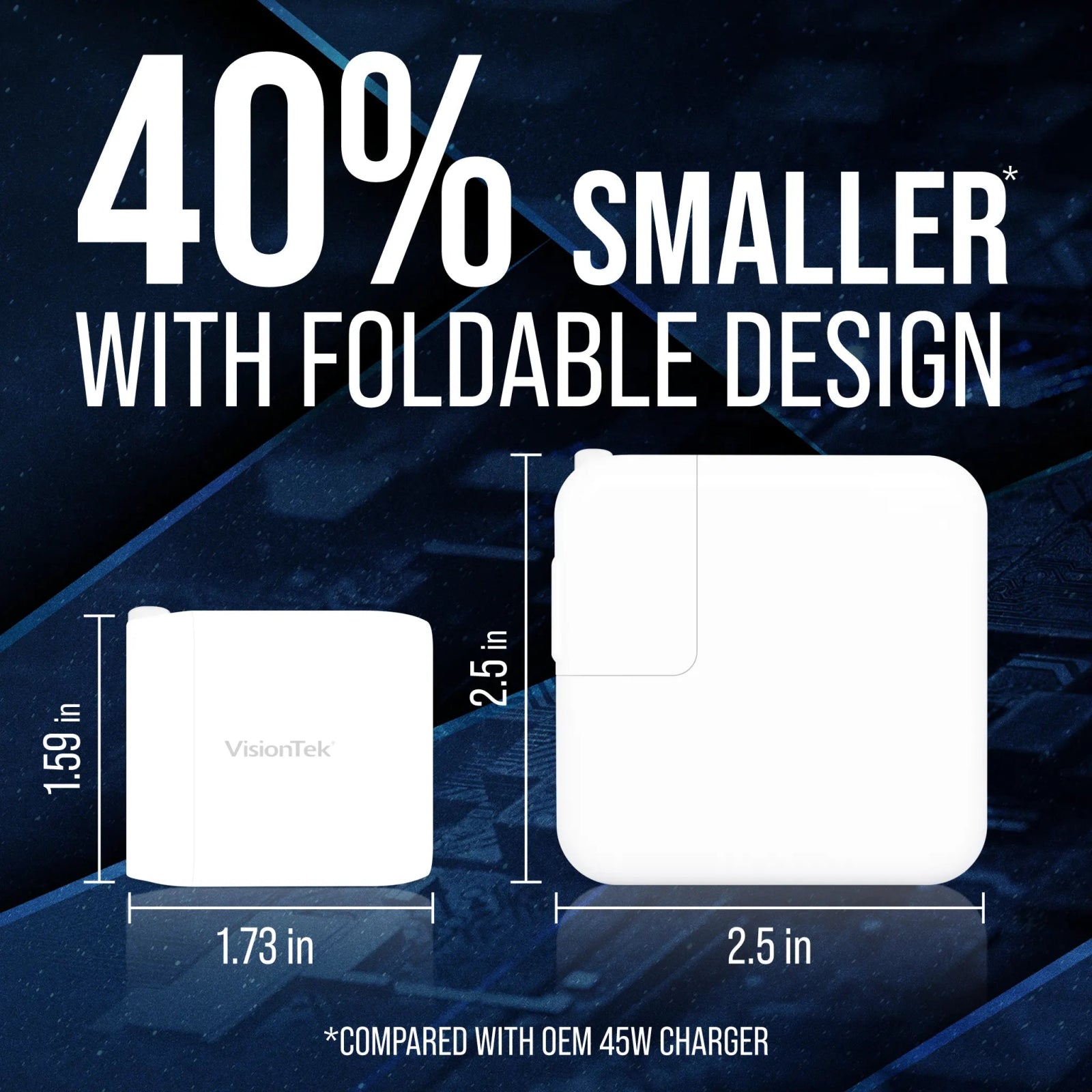 VisionTek.com - VisionTek 45W GaN USB - C Wall Charger | 2 - Port | Fast Charge PD 3.0 | Dual USB - C | 45W Power Delivery | Compatible with iPhone, iPad, MacBook, Galaxy, Pixel, and USB - C Devices