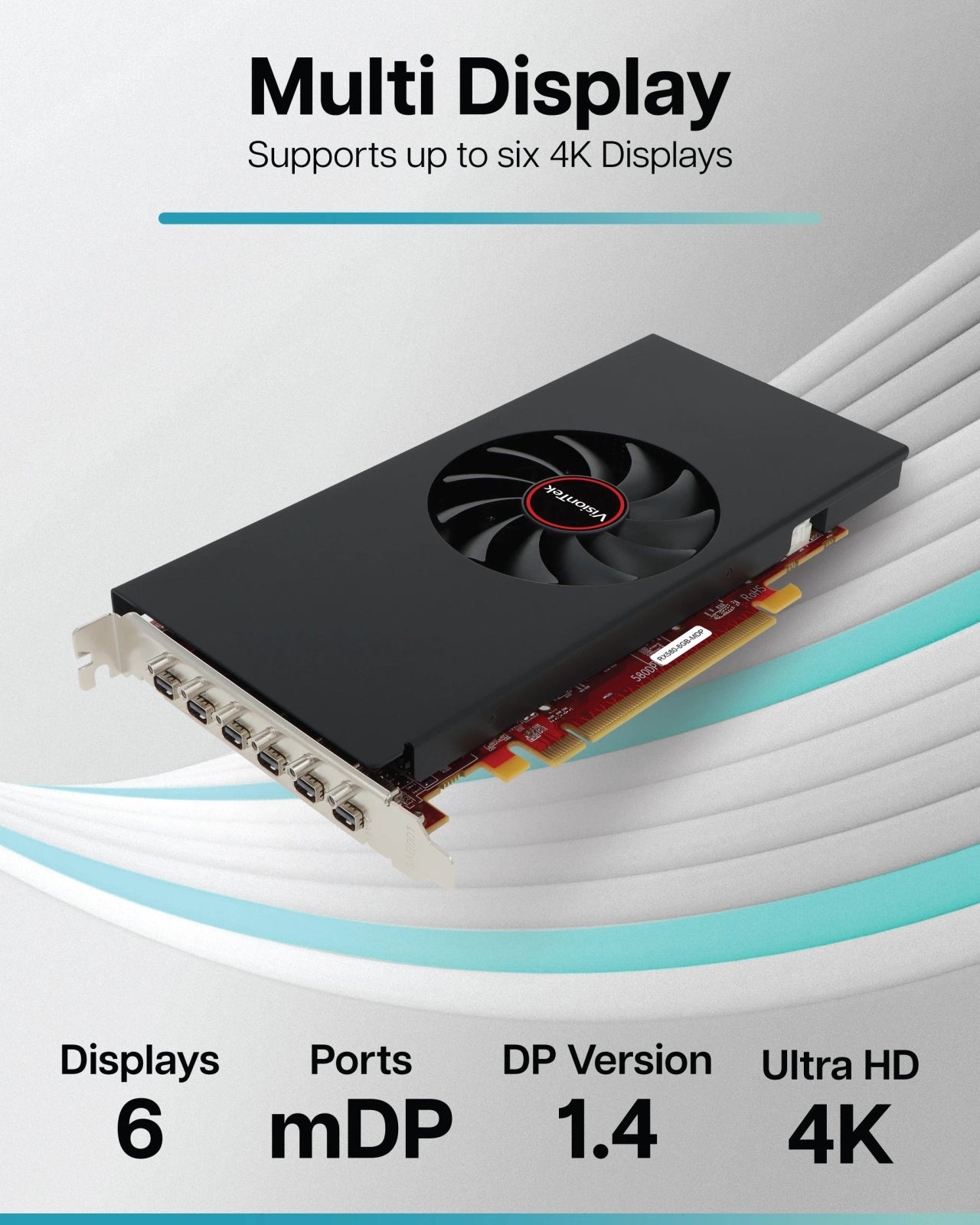 VisionTek.com - VisionTek Graphics Card - 8GB Radeon RX 580 GDDR5 | 6x Mini DisplayPort | 4K @ 60Hz | PCIe 3.0 x16 | Six Monitor Support | Compact & Efficient for Business