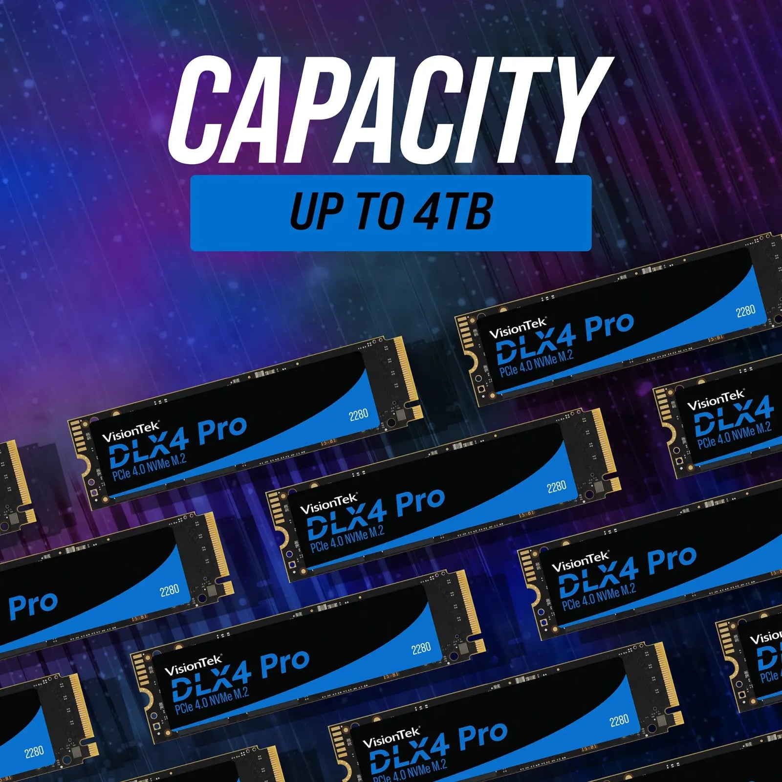 VisionTek.com - VisionTek SSD - 4TB DLX4 Pro M.2 2280 | PCIe Gen4 NVMe | Up to 7415MB/s | DDR4 DRAM Cache | 3D NAND | High - Speed Storage for Pros