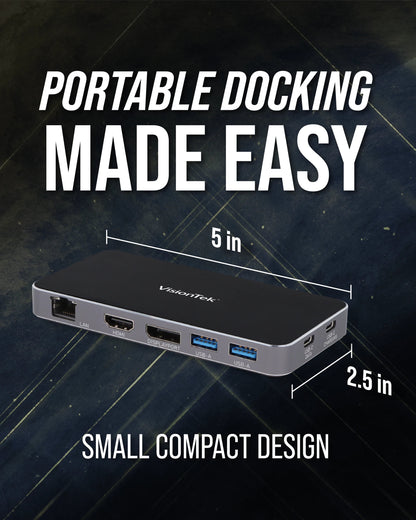 VisionTek.com - VisionTek VT350 USB - C Portable Docking Station | Dual Display | DP Alt Mode | 100W Power Delivery | USB - A, USB - C, Ethernet | Windows, Mac, ChromeOS Compatible