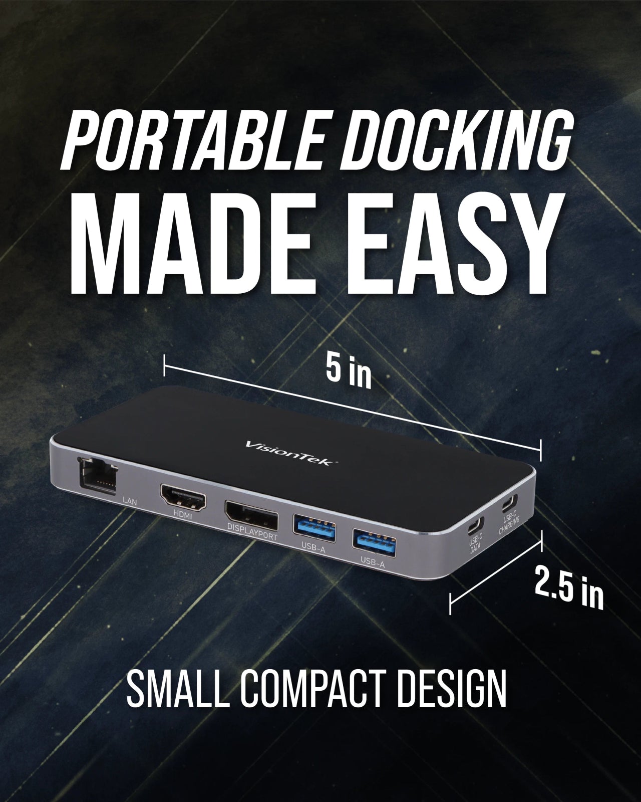 VisionTek.com - VisionTek VT350 USB - C Portable Docking Station | Dual Display | DP Alt Mode | 100W Power Delivery | USB - A, USB - C, Ethernet | Windows, Mac, ChromeOS Compatible