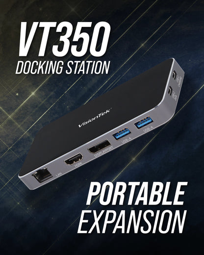 VisionTek.com - VisionTek VT350 USB - C Portable Docking Station | Dual Display | DP Alt Mode | 100W Power Delivery | USB - A, USB - C, Ethernet | Windows, Mac, ChromeOS Compatible