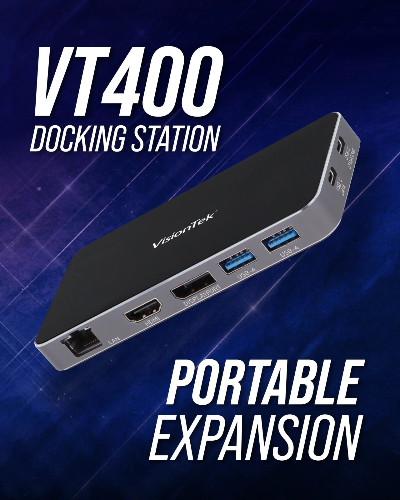 VisionTek.com - VisionTek VT400 USB - C Portable Docking Station | Dual Display | DP Alt Mode | 100W Power Delivery | USB - A, USB - C, Ethernet | Windows, Mac, ChromeOS Compatible