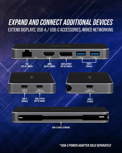 VisionTek.com - VisionTek VT400 USB - C Portable Docking Station | Dual Display | DP Alt Mode | 100W Power Delivery | USB - A, USB - C, Ethernet | Windows, Mac, ChromeOS Compatible