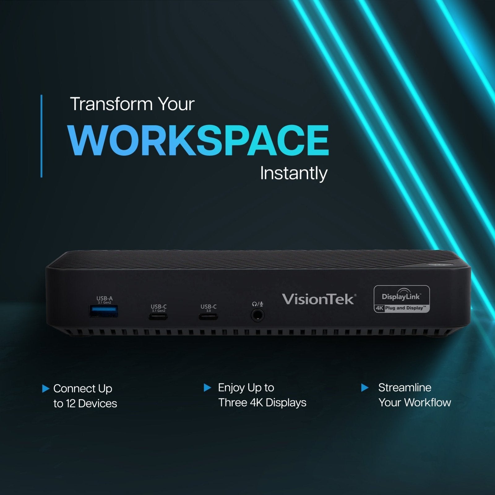 VisionTek.com - VisionTek VT7000 Triple Display 4K Docking Station - Refurbished | 100W Power Delivery | USB - C & USB - A | Universal Compatibility