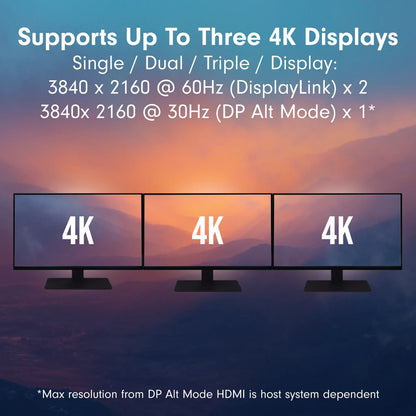 VisionTek.com - VisionTek VT7100 Triple 4K Docking Station | USB - C | DisplayLink + DP Alt Mode | 100W Power Delivery | 120W Power Adapter Included | Windows, Mac, ChromeOS Compatible