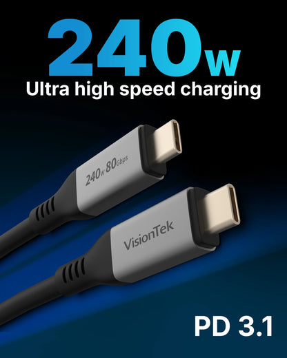 VisionTek.com - VisionTek USB4 Cable | 4.9ft (1.5m) | 240W Power Delivery | 80Gbps Data Transfer | 16K Video | Compatible with USB4, USB - C, Thunderbolt 3/4/5 Devices