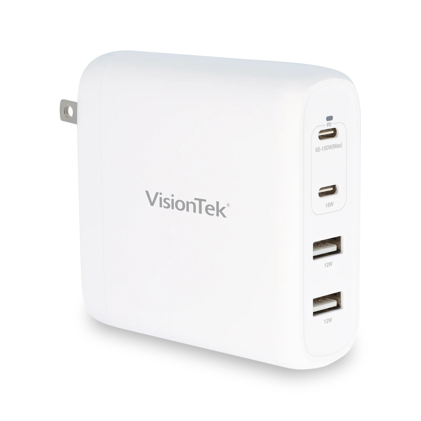 VisionTek.com - VisionTek 100W GaN USB - C Wall Charger | 4 - Port | Fast Charge PD 3.0 | Dual USB - C + Dual USB - A | 100W Power Delivery | Compatible with Laptops, Tablets, Smartphones, and USB - C Devices