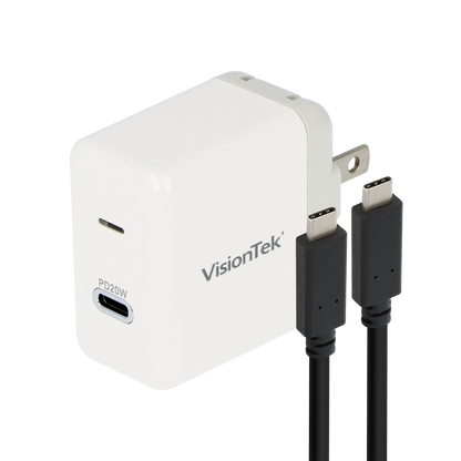VisionTek.com - VisionTek 20W USB - C Wall Charger with USB - C Cable | 1 - Port | Fast Charge PD 3.0 | Single USB - C | 20W Power Delivery | Compatible with iPhone, Android, Tablets, Laptops, and USB - C Devices