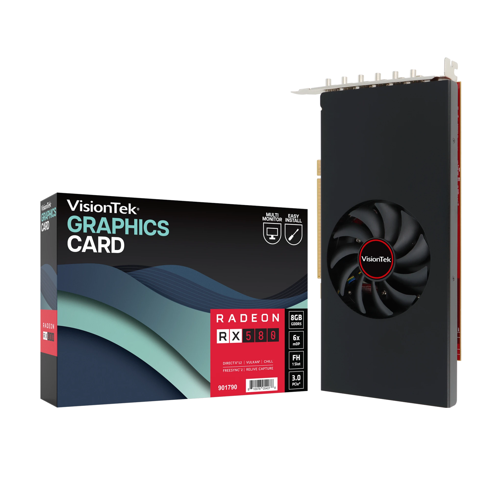 VisionTek.com - VisionTek Graphics Card - 8GB Radeon RX 580 GDDR5 | 6x Mini DisplayPort | 4K @ 60Hz | PCIe 3.0 x16 | Six Monitor Support | Compact & Efficient for Business