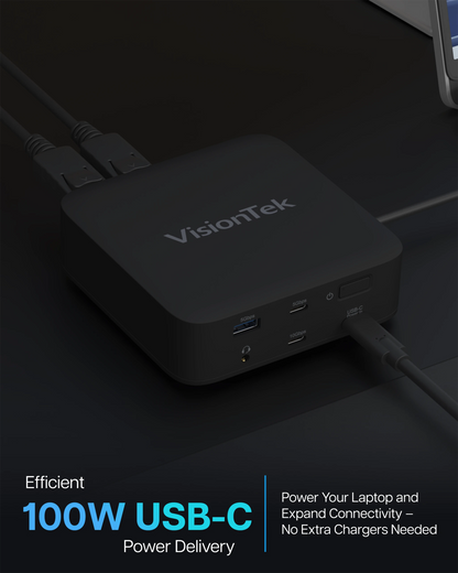 VisionTek.com - VisionTek VT1200DL Dual 4K Docking Station | USB - C or USB - A | 10 - in - 1 Dock | DisplayLink | 100W Power Passthrough | Windows, Mac, ChromeOS Compatible